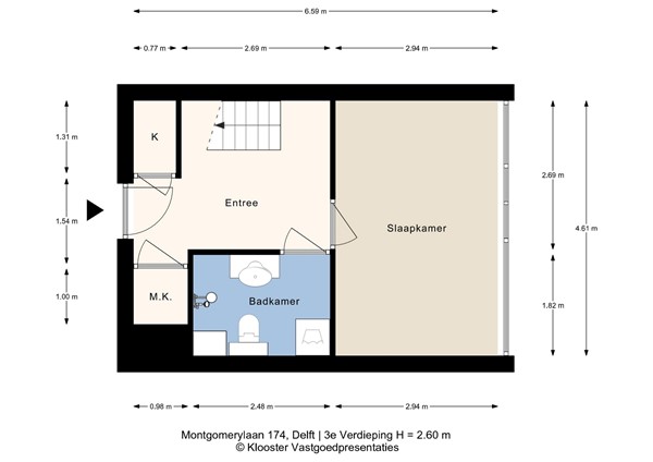 Plattegrond - Montgomerylaan 174, 2625 PT Delft - 3e Verdieping.jpeg